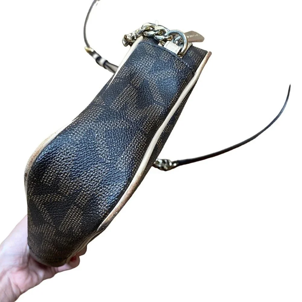 Michael Kors Brown‎ Logo Saffiano Leather Gold Chain Jet Set Small Crossbody